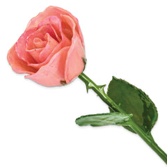 Pink Lacquer Dipped Natural Rose with Green Leaves and Stem - Sophia Jewelers