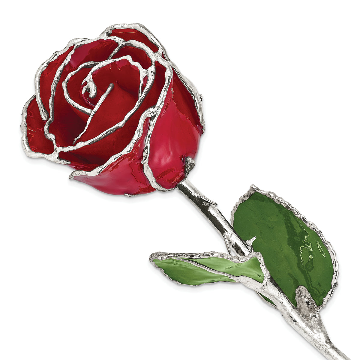 Red Lacquer Dipped Silver Trimmed Real Rose - Sophia Jewelers