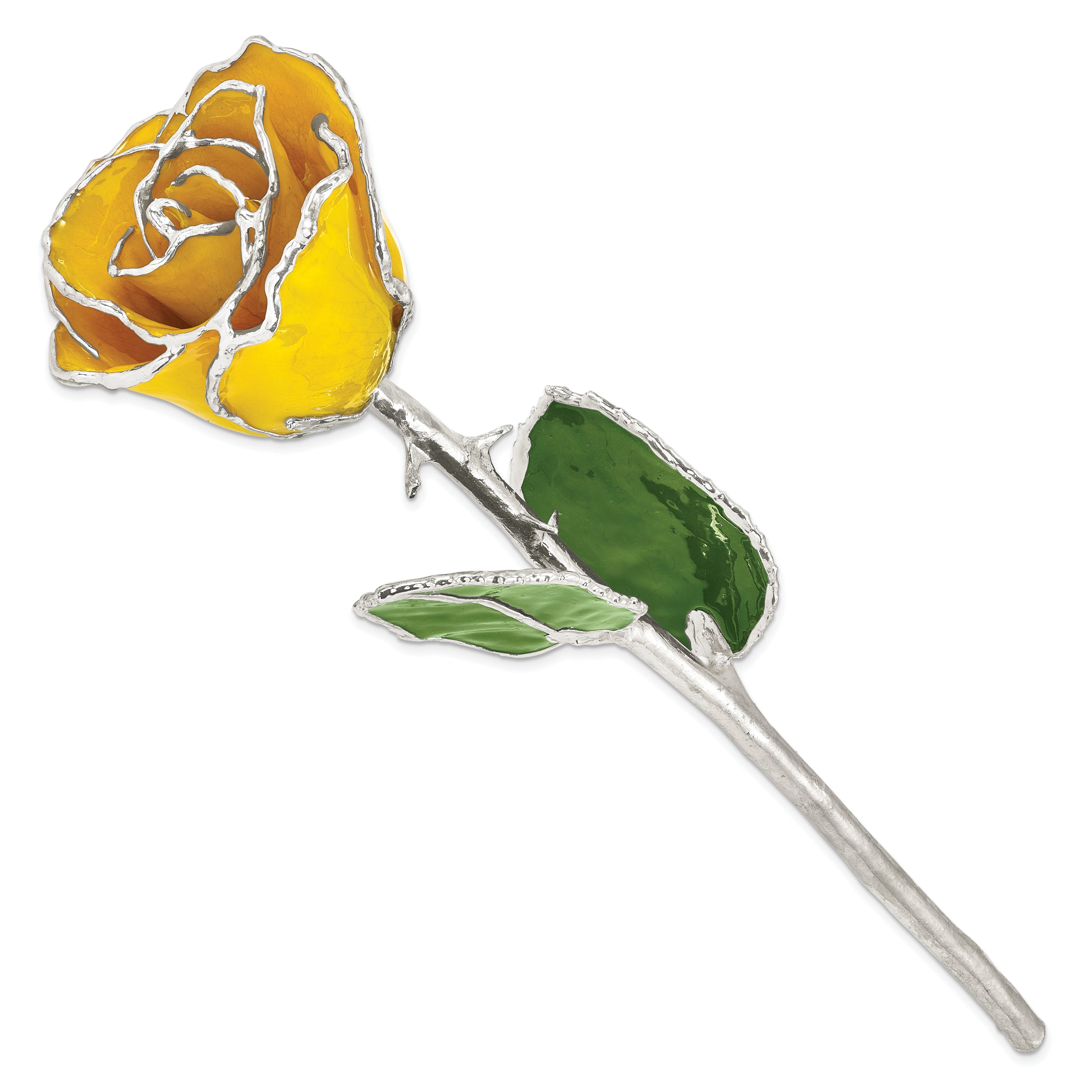 Yellow Lacquer Dipped Silver Trimmed Real Rose - Sophia Jewelers