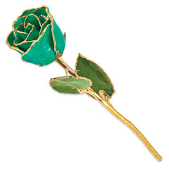 Lacquer Dipped Gold Trimmed Turquoise Green Real Rose - Sophia Jewelers