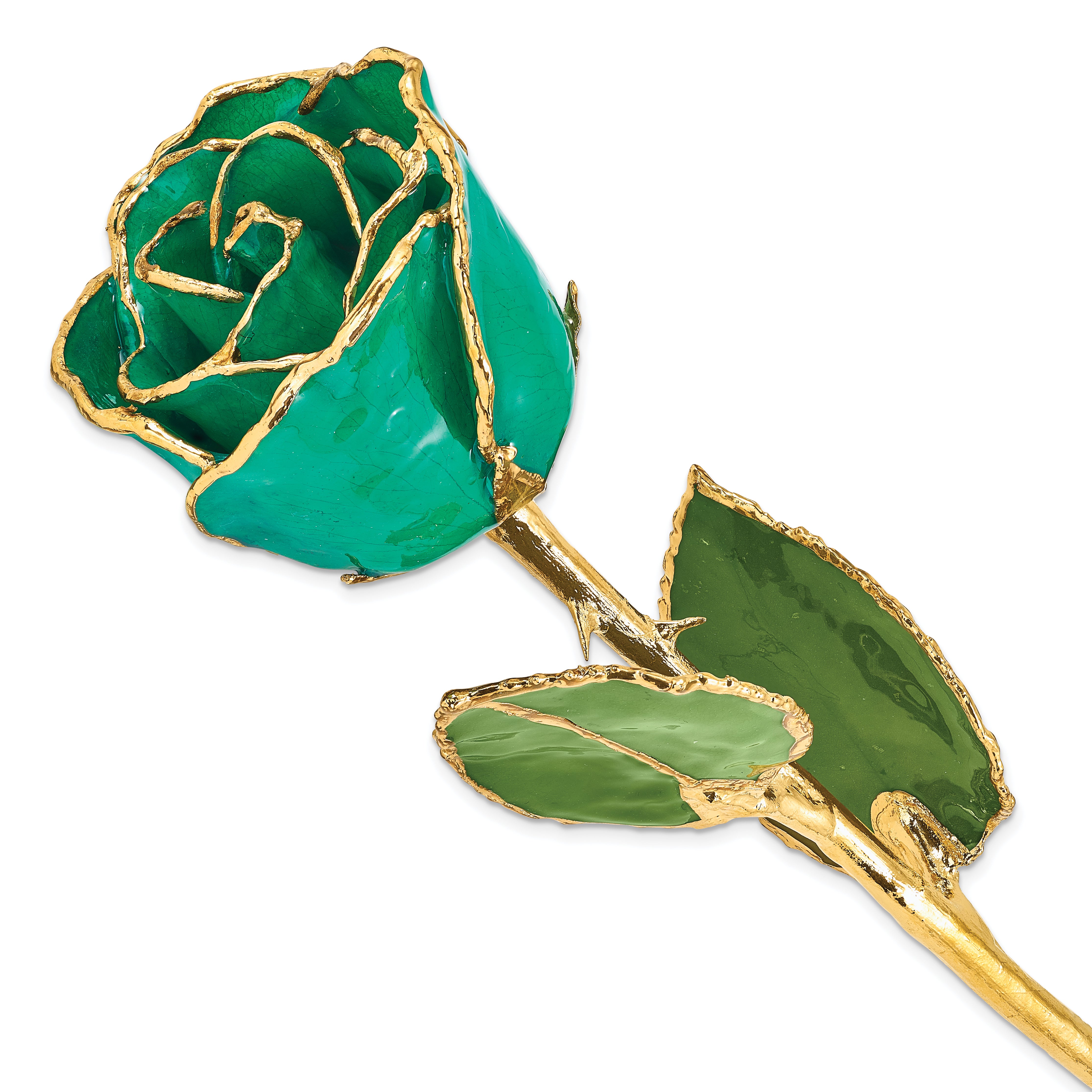 Lacquer Dipped Gold Trimmed Turquoise Green Real Rose - Sophia Jewelers