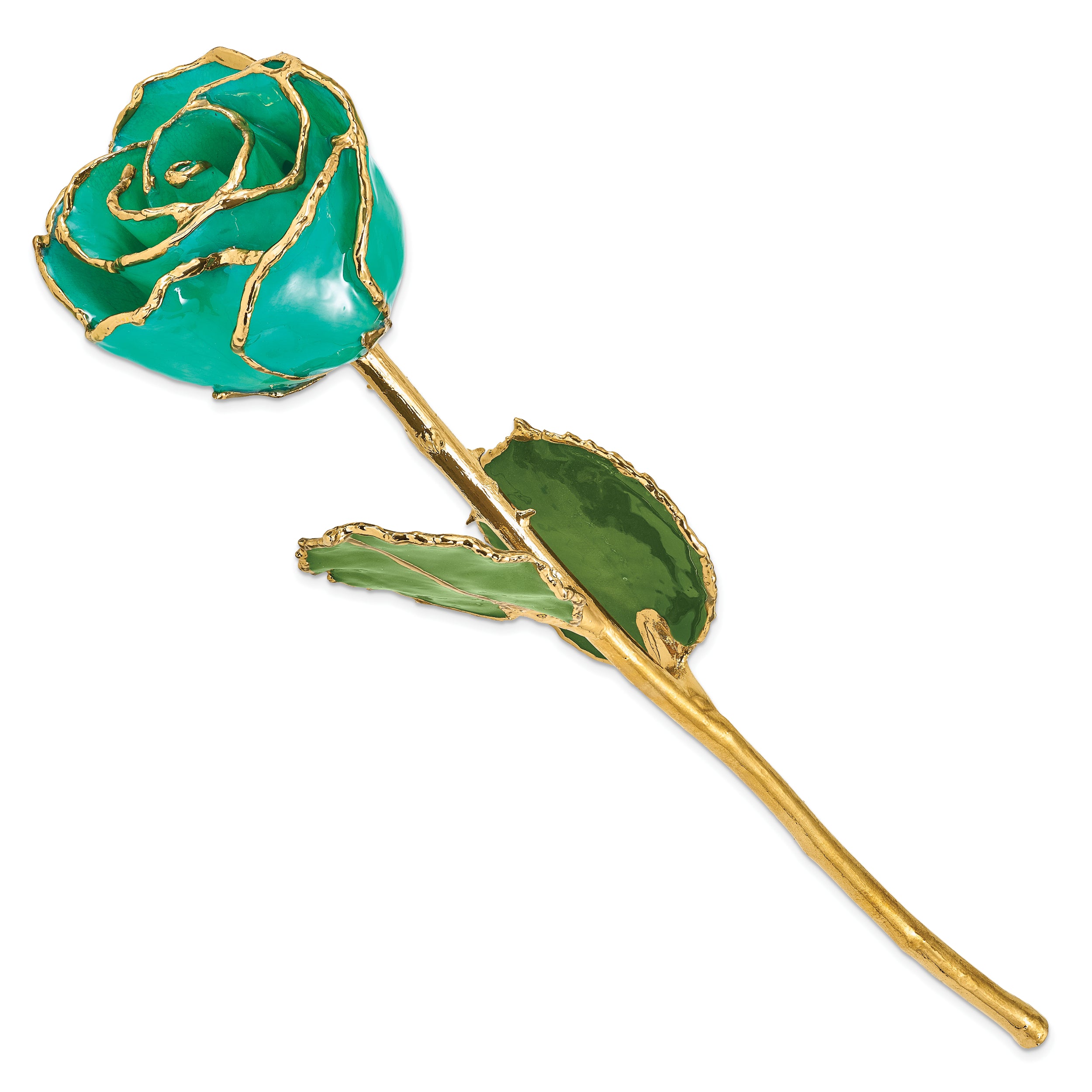 Lacquer Dipped Gold Trimmed Monet Green Real Rose - Sophia Jewelers