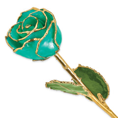 Lacquer Dipped Gold Trimmed Monet Green Real Rose - Sophia Jewelers