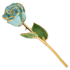 Lacquer Dipped Gold Trimmed Aquamarine Blue Real Rose - Sophia Jewelers