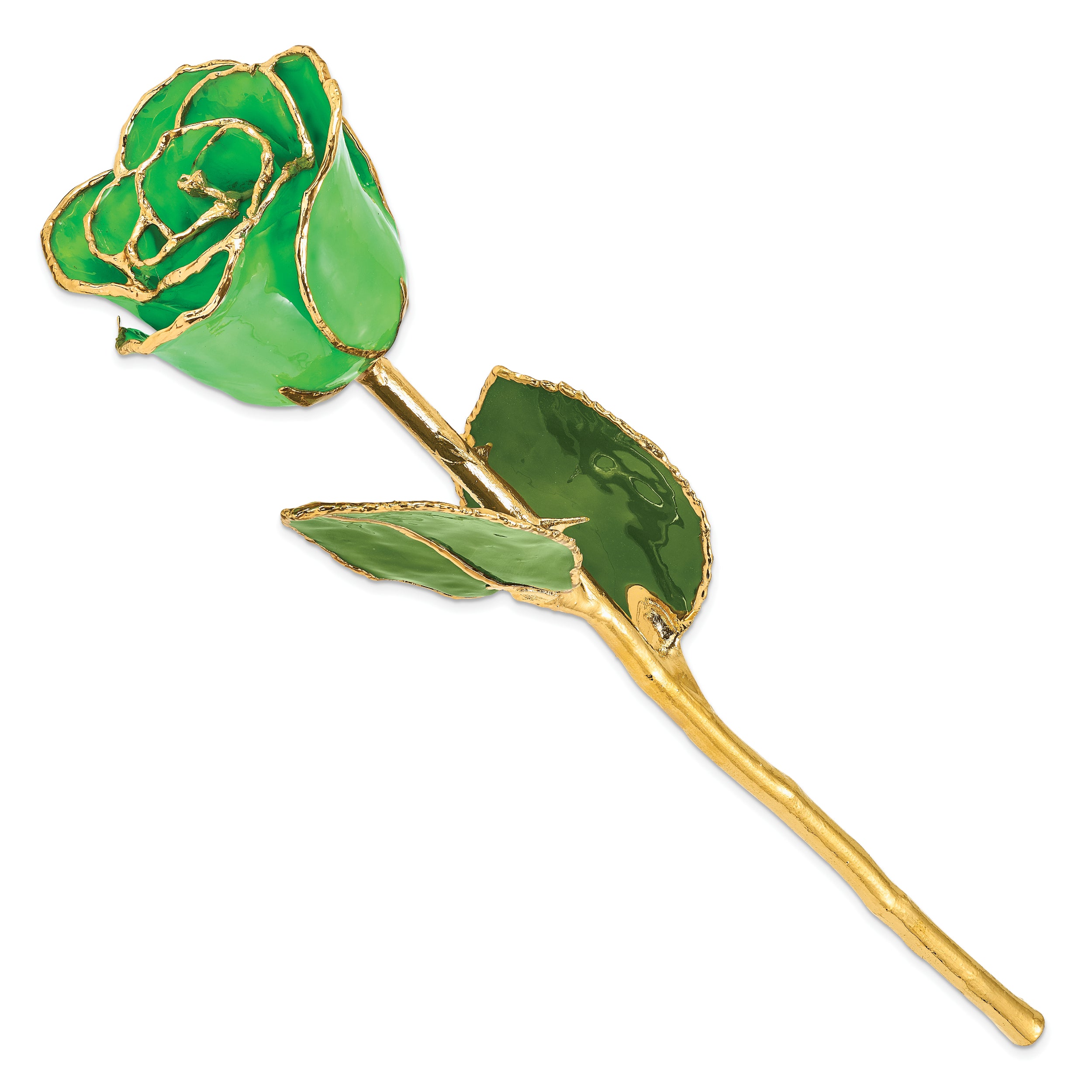 Lacquer Dipped Gold Trimmed Geo Green Real Rose - Sophia Jewelers