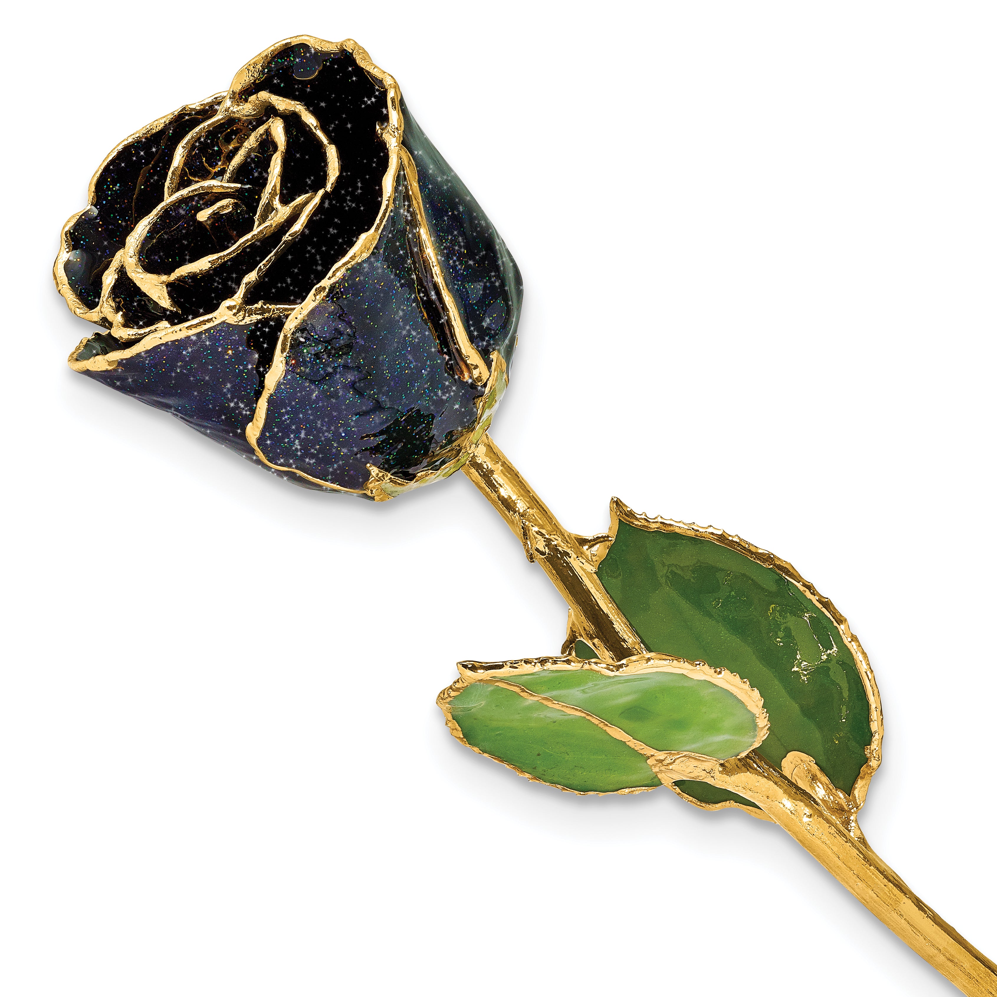 Black Lacquer Dipped Gold Trimmed with Glitter Real Rose - Sophia Jewelers