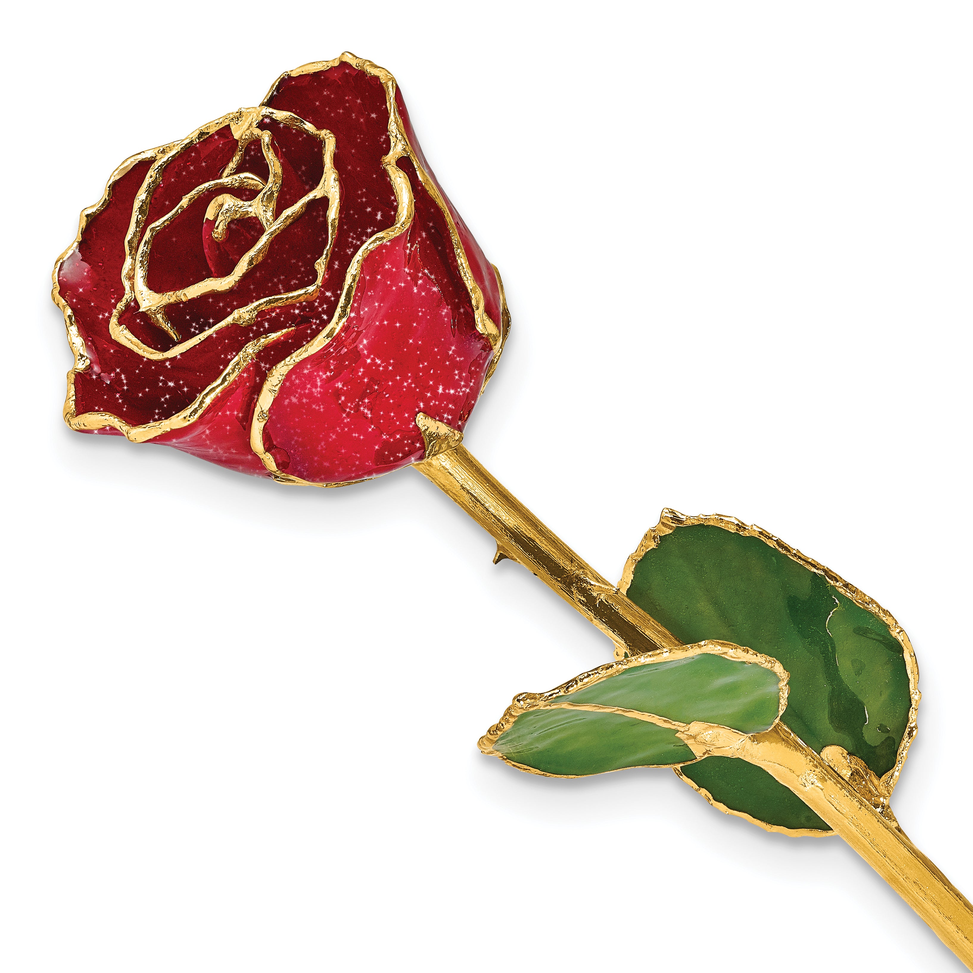 Red Lacquer Dipped Gold Trimmed with Glitter Real Rose - Sophia Jewelers