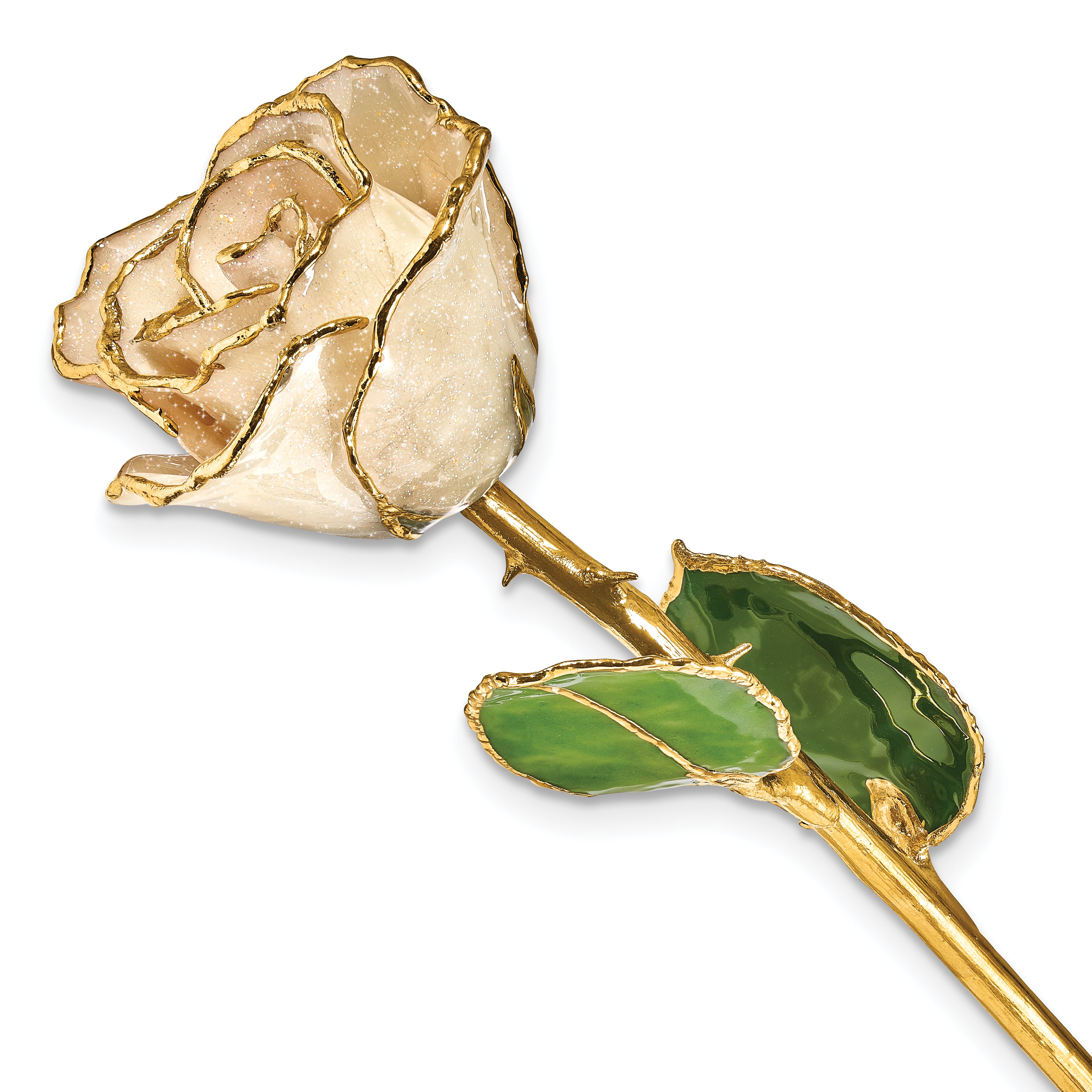 White Lacquer Dipped Gold Trimmed with Glitter Real Rose - Sophia Jewelers