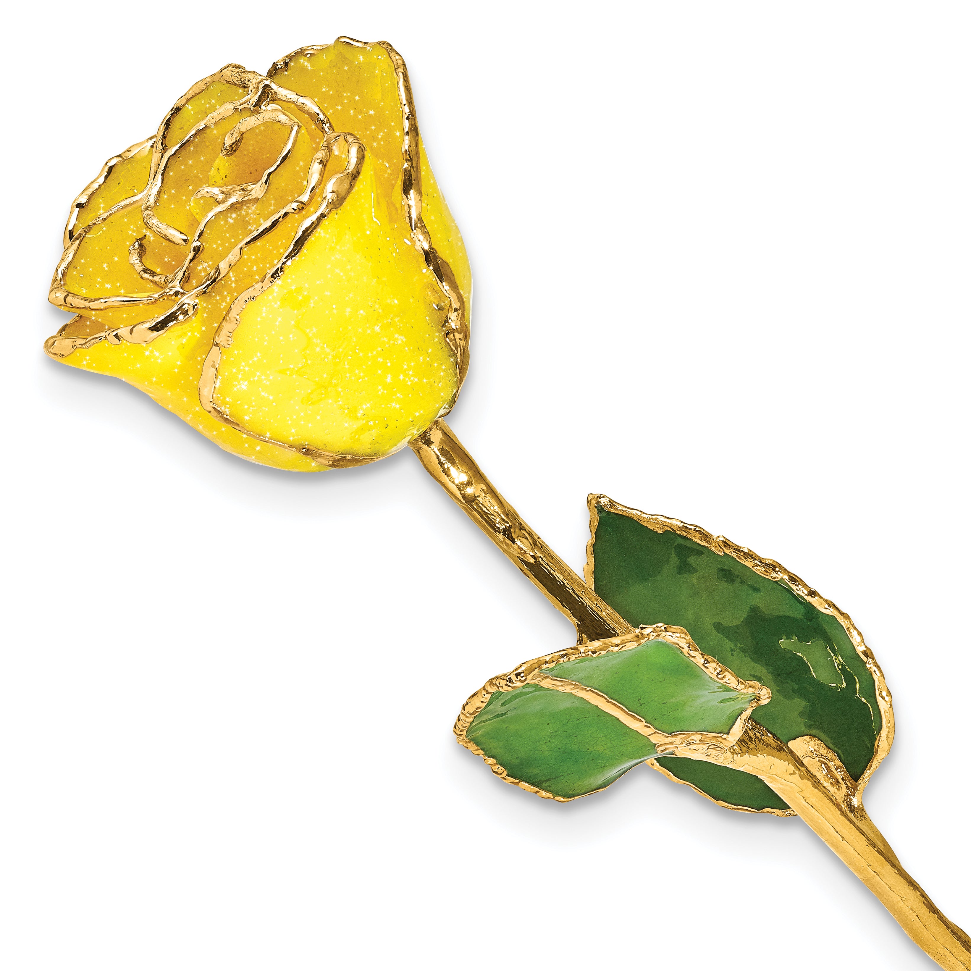 Yellow Lacquer Dipped Gold Trimmed with Glitter Real Rose - Sophia Jewelers