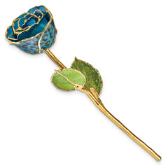 Lacquer Dipped Gold Trimmed Black and Blue Leopard Real Rose - Sophia Jewelers