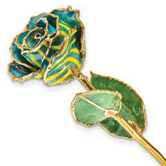 Lacquer Dipped Gold Trimmed Yellow and Blue Zebra Real Rose - Sophia Jewelers