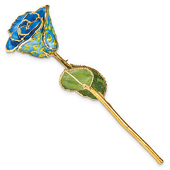 Lacquer Dipped Gold Trimmed Yellow and Blue Leopard Real Rose - Sophia Jewelers