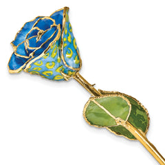 Lacquer Dipped Gold Trimmed Yellow and Blue Leopard Real Rose - Sophia Jewelers