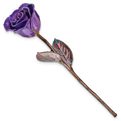 Purple Lacquer Dipped Copper Trimmed Real Rose - Sophia Jewelers