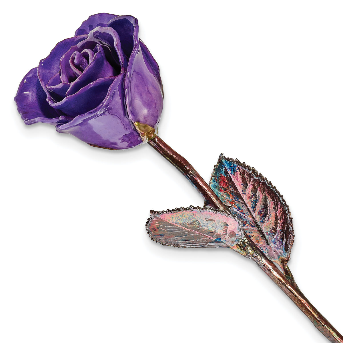 Purple Lacquer Dipped Copper Trimmed Real Rose - Sophia Jewelers