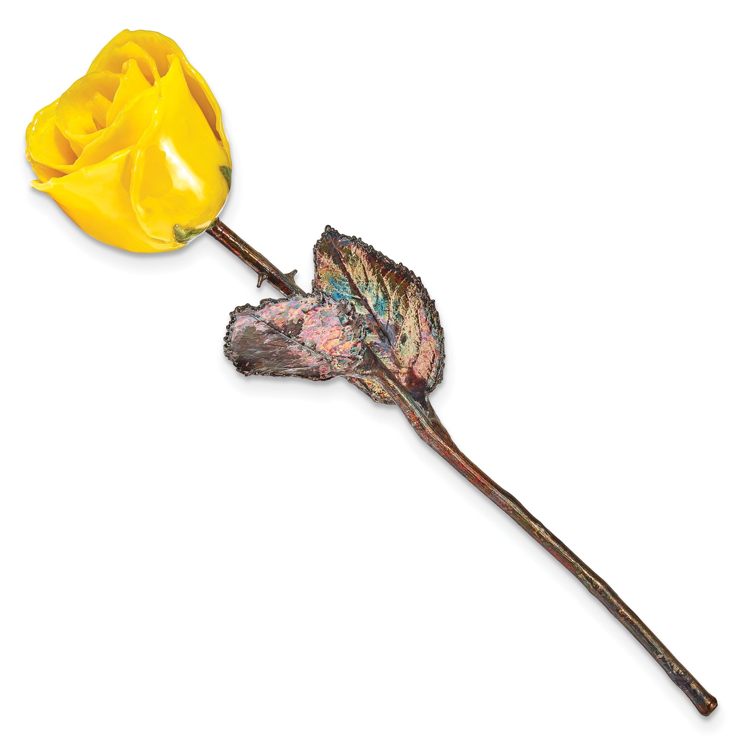 Yellow Lacquer Dipped Copper Trimmed Real Rose - Sophia Jewelers