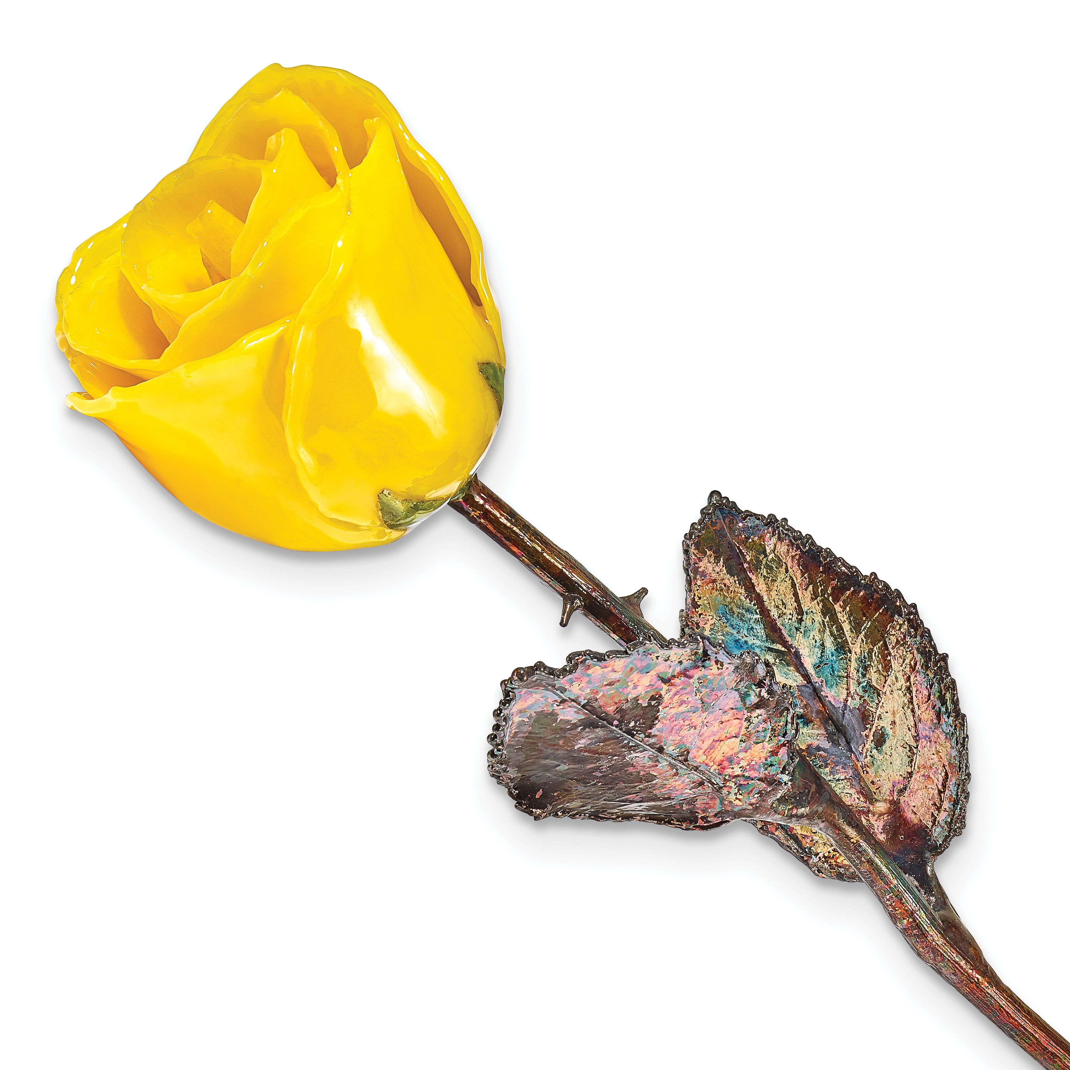 Yellow Lacquer Dipped Copper Trimmed Real Rose - Sophia Jewelers