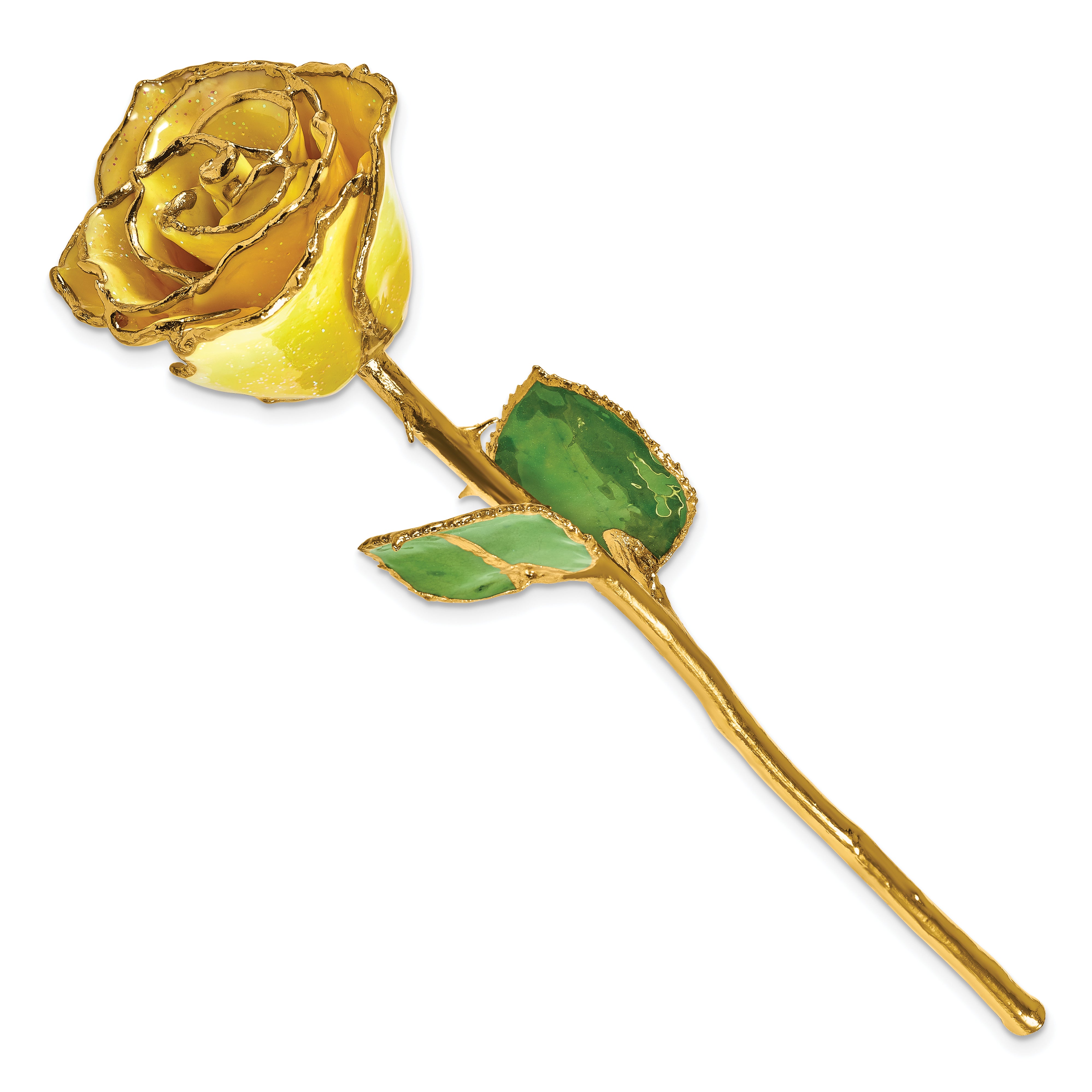 Lacquer Dipped Gold Trim Yellow Diamond Rose - Sophia Jewelers