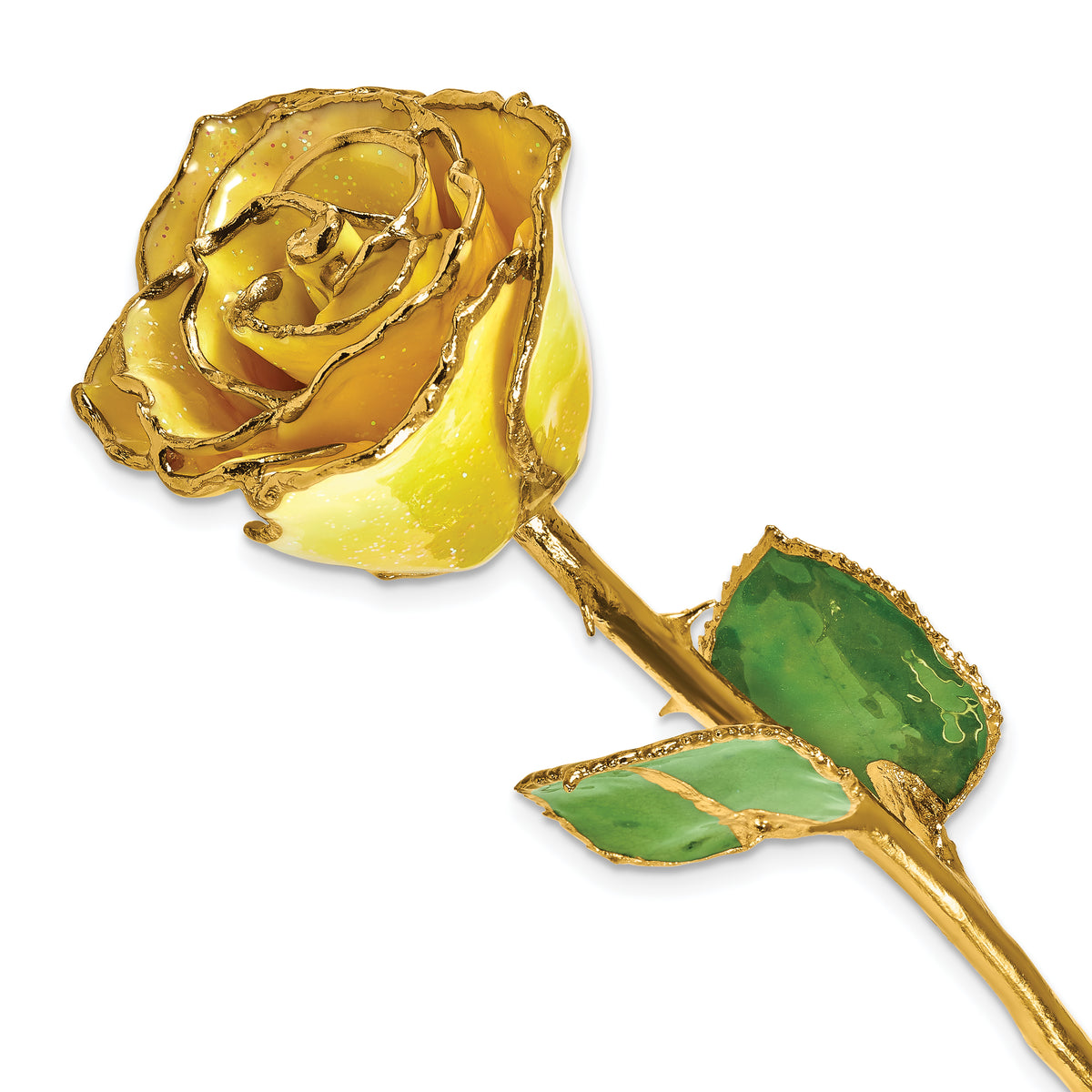 Lacquer Dipped Gold Trim Yellow Diamond Rose - Sophia Jewelers