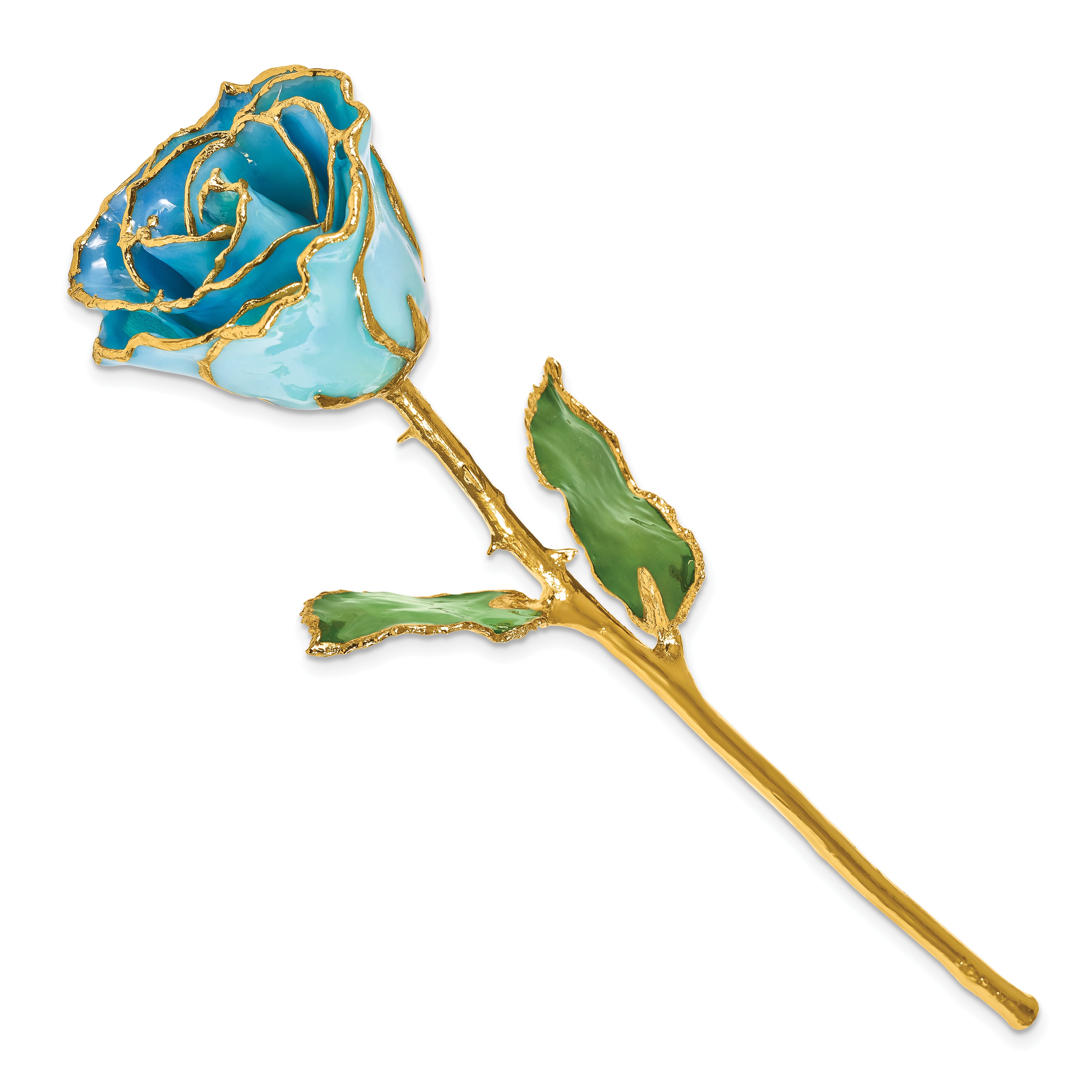 Lacquer Dipped Gold Trim Baby Blue Rose - Sophia Jewelers