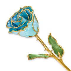 Lacquer Dipped Gold Trim Baby Blue Rose - Sophia Jewelers