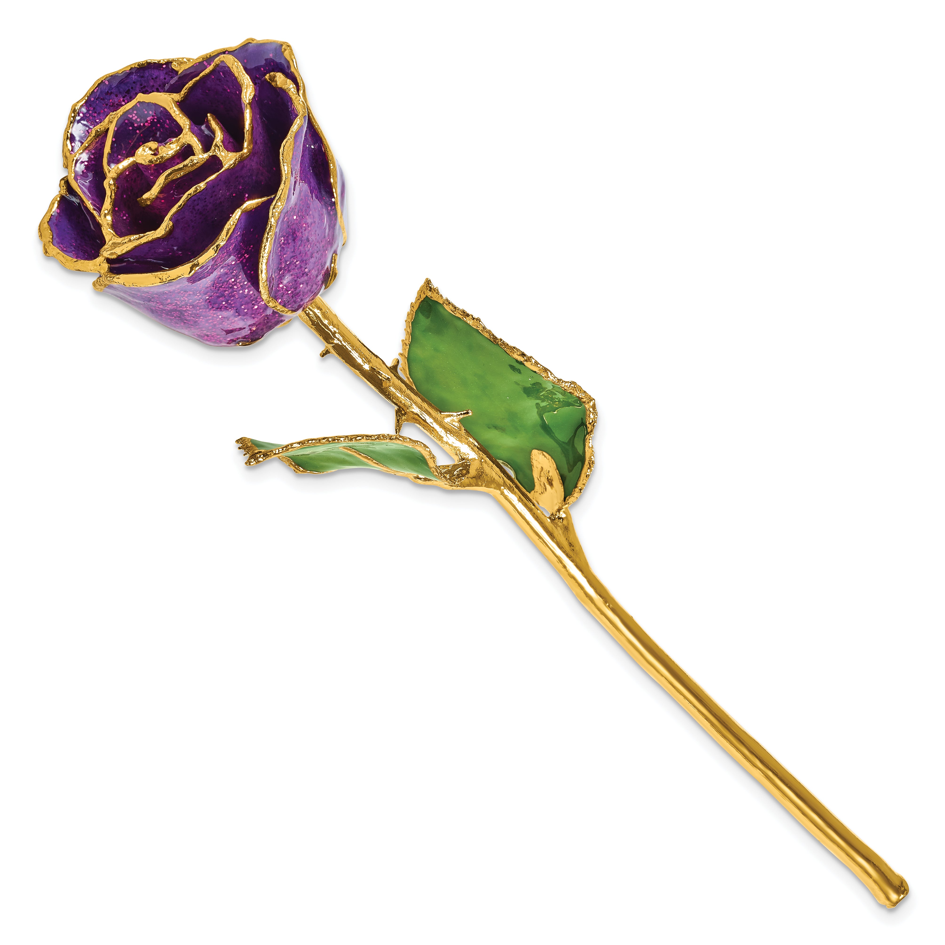 Lacquer Dipped Gold Trim Purple Rose with Purple Sparkles - Sophia Jewelers