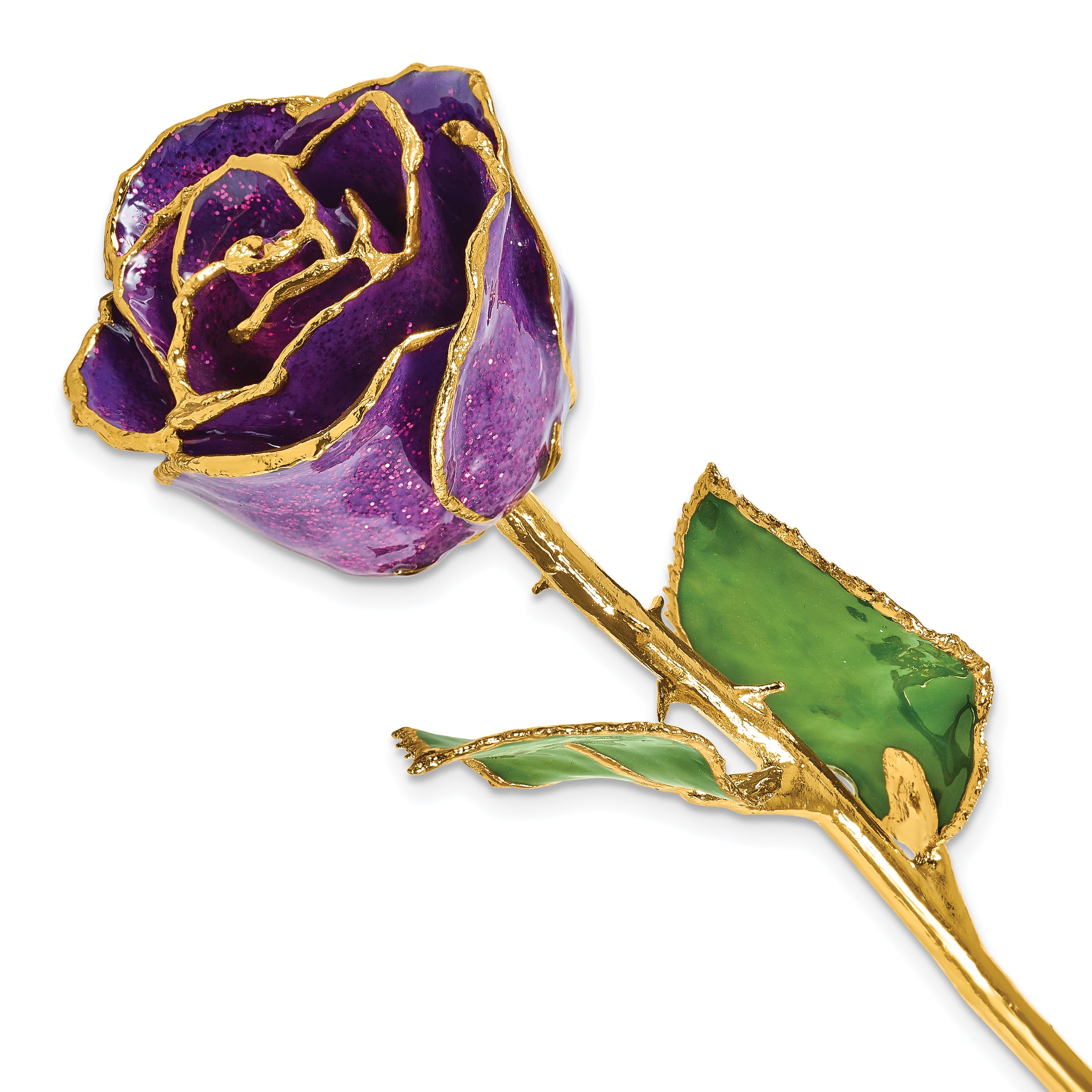 Lacquer Dipped Gold Trim Purple Rose with Purple Sparkles - Sophia Jewelers