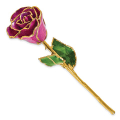 Lacquer Dipped Gold Trim Fuchsia Plum Rose with Lavender Sparkle - Sophia Jewelers