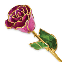 Lacquer Dipped Gold Trim Fuchsia Plum Rose with Lavender Sparkle - Sophia Jewelers