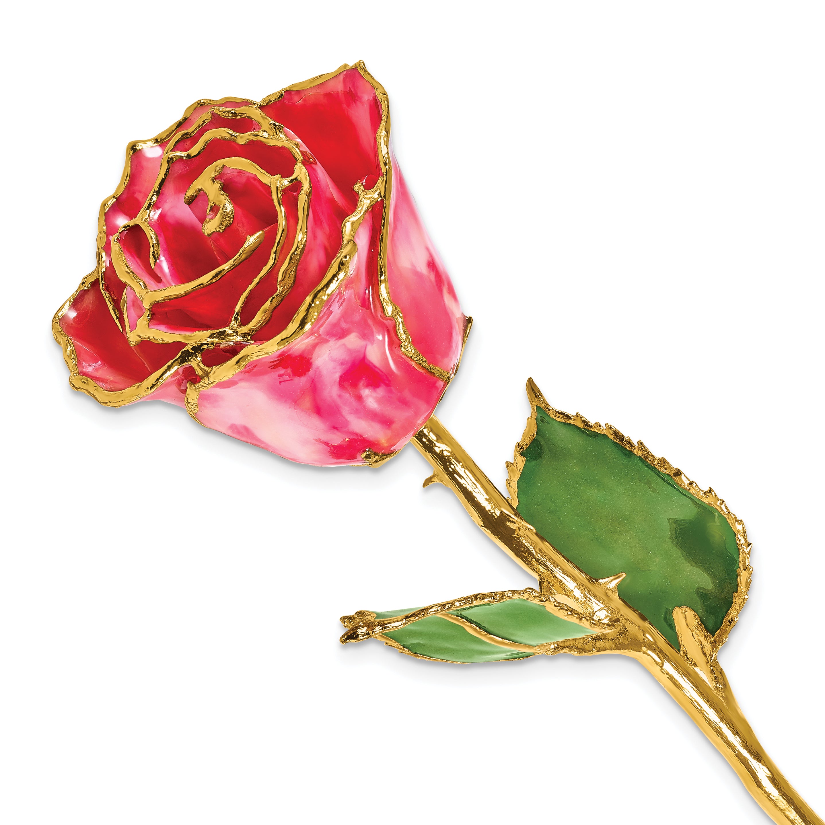 Lacquer Dipped Gold Trim July Birthstone Ruby Stone Rose - Sophia Jewelers