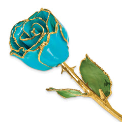 Lacquer Dipped Gold Trim March Birthstone Aquamarine Rose - Sophia Jewelers