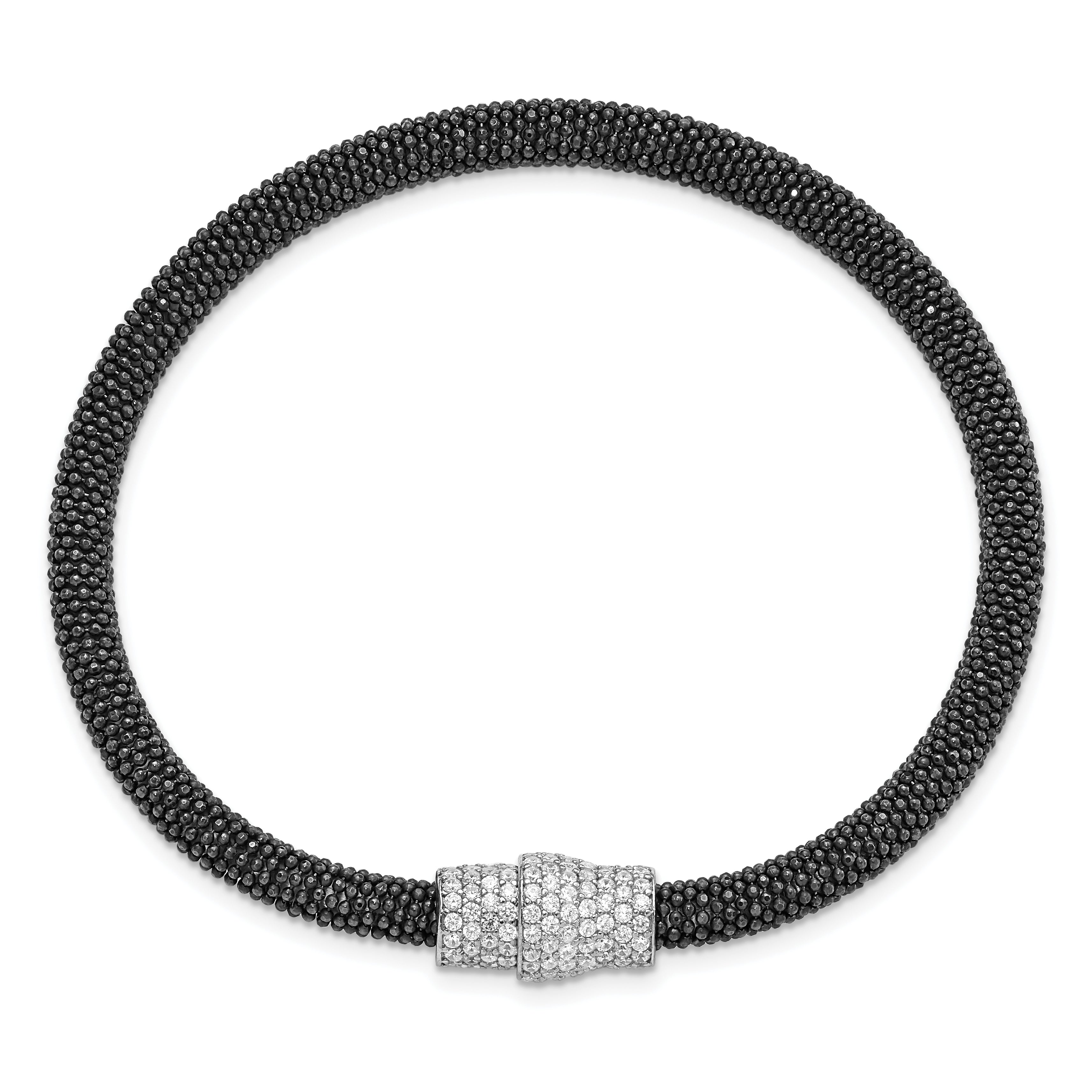 Sterling Silver 925 Mesh Bracelet with Black Rhodium & CZ Stones