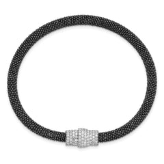 Sterling Silver 925 Mesh Bracelet with Black Rhodium & CZ Stones