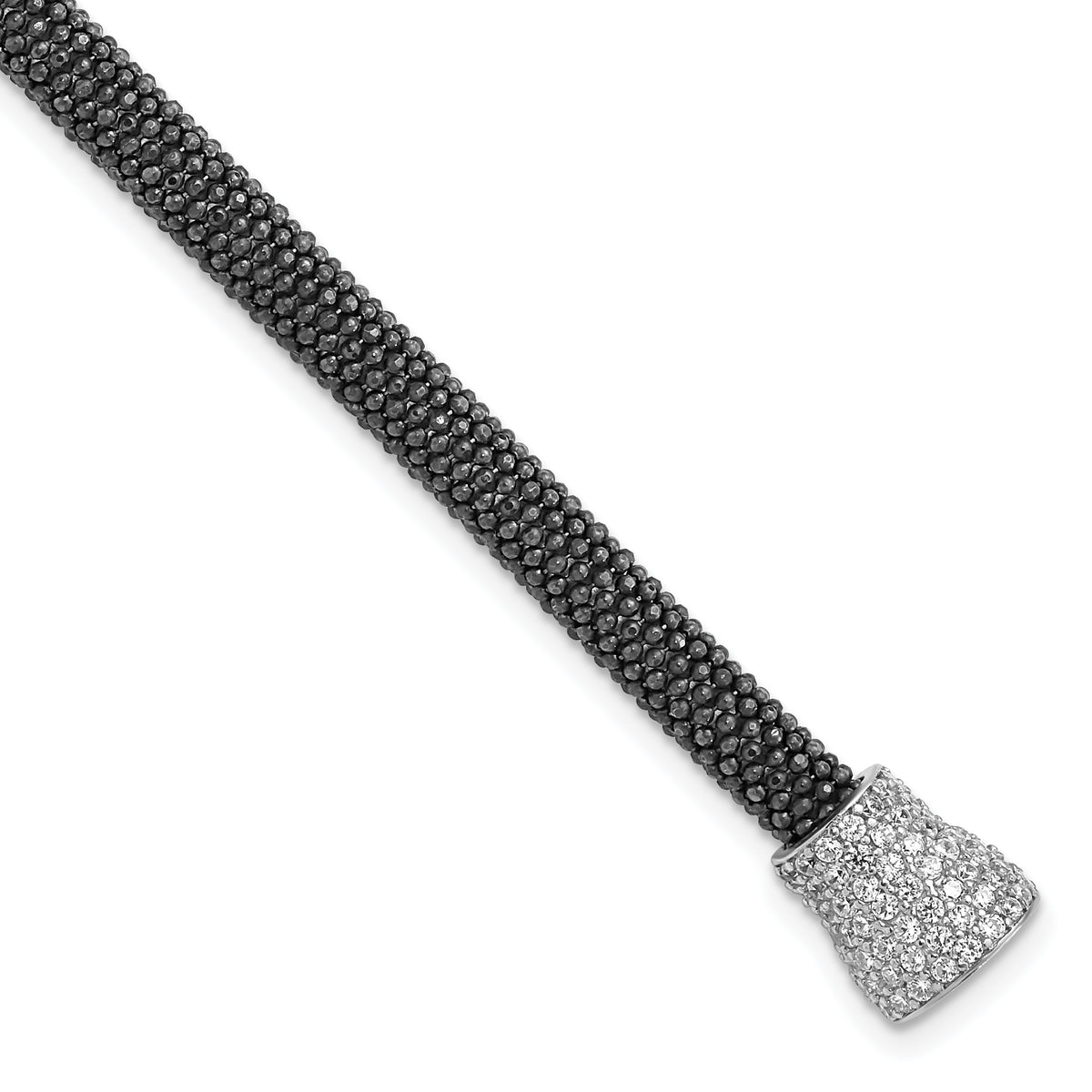 Sterling Silver 925 Mesh Bracelet with Black Rhodium & CZ Stones