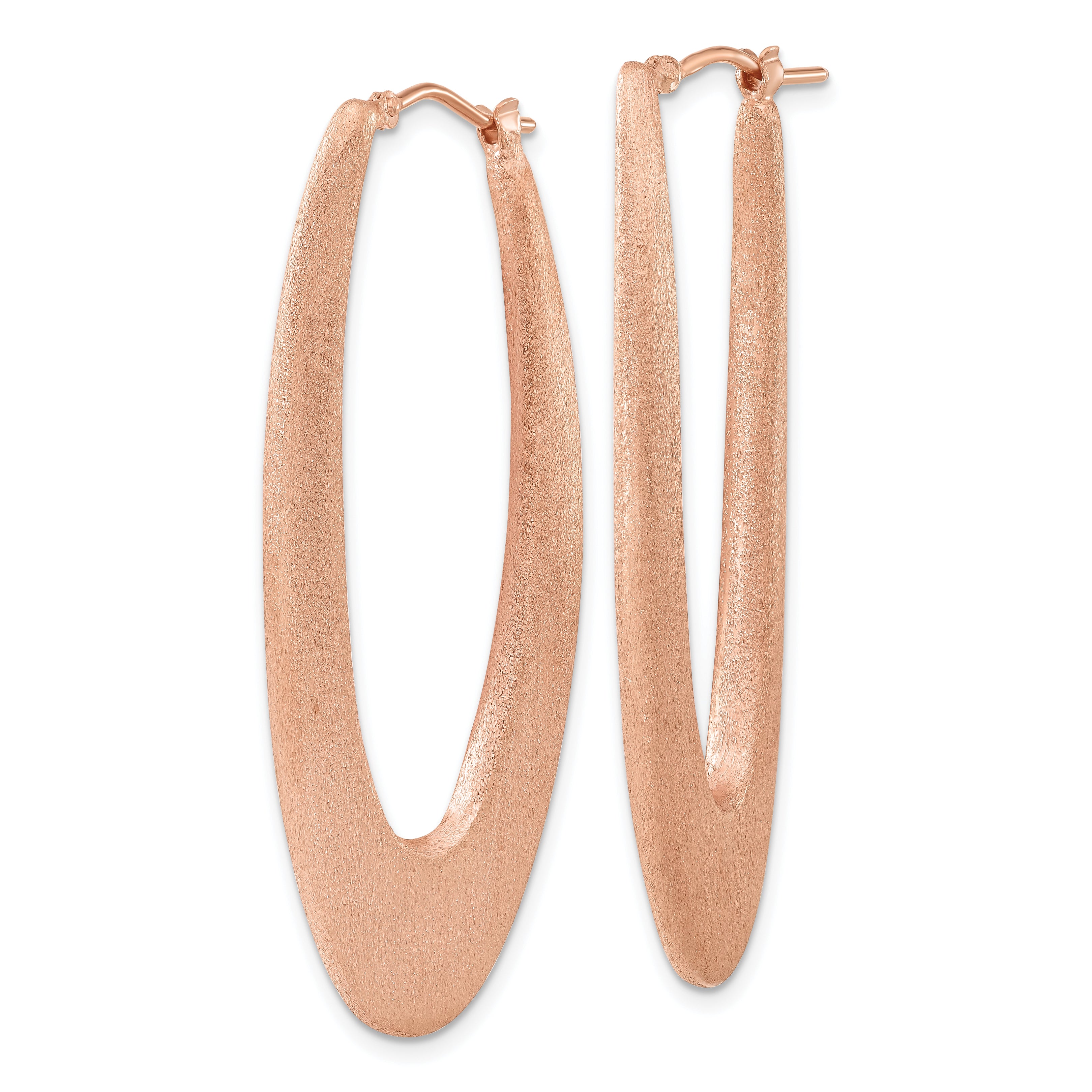 Rose Gold-Plated Sterling Silver Brushed Oval Hoop Earrings 925, Elegant 51mm Design