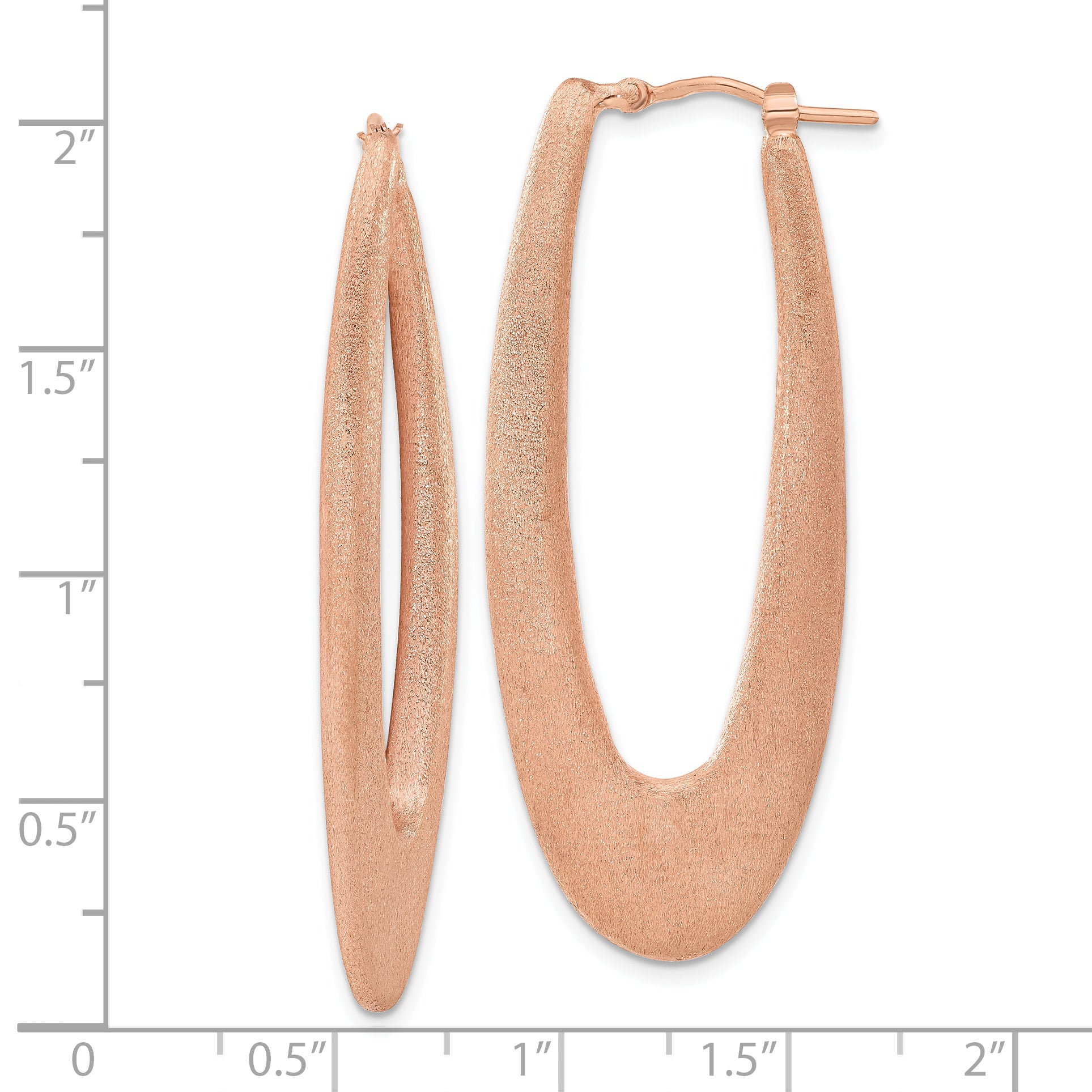 Rose Gold-Plated Sterling Silver Brushed Oval Hoop Earrings 925, Elegant 51mm Design