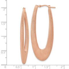 Rose Gold-Plated Sterling Silver Brushed Oval Hoop Earrings 925, Elegant 51mm Design