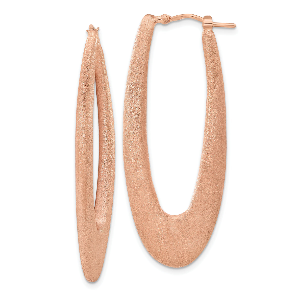 Rose Gold-Plated Sterling Silver Brushed Oval Hoop Earrings 925, Elegant 51mm Design