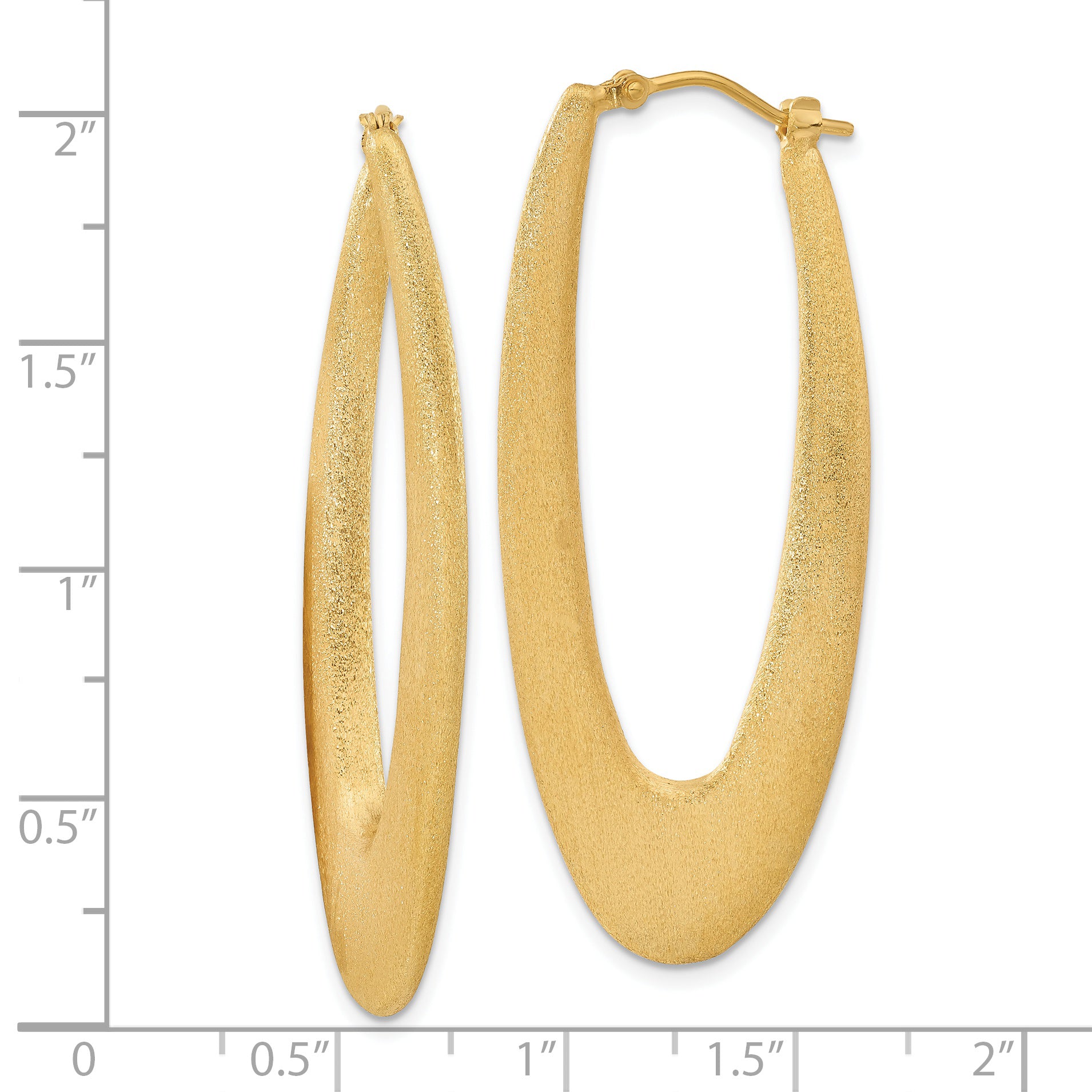 Gold-Plated Sterling Silver Brushed Oval Hoop Earrings for Women, 51mm Elegant Design