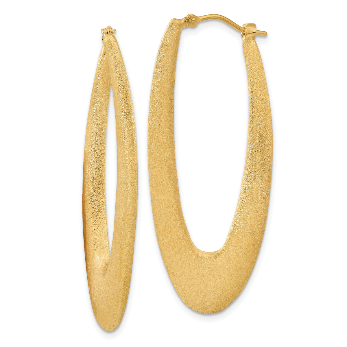 Gold-Plated Sterling Silver Brushed Oval Hoop Earrings for Women, 51mm Elegant Design