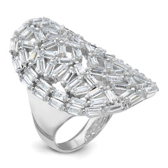 Sterling Silver Rhodium-Plated Crystal Ring with Polished Finish, Size 7 Fashion