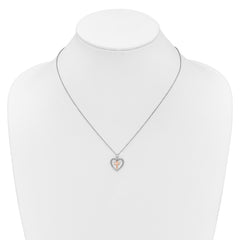 Sterling Silver 925 Cross in Heart Diamond Pendant Necklace Elegant Two-Tone Design