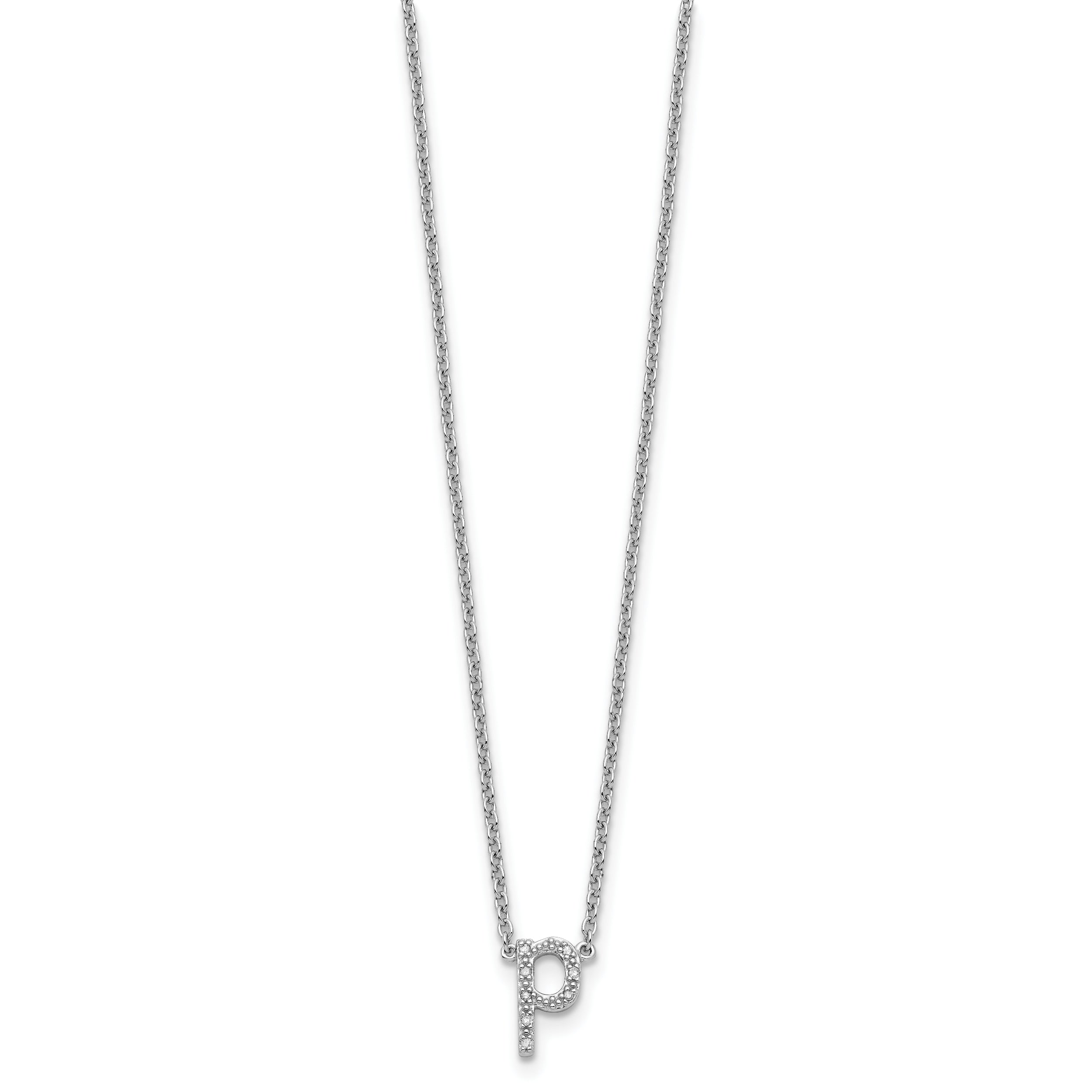 Sterling Silver 925 Polished Diamond Initial P Necklace with Extender