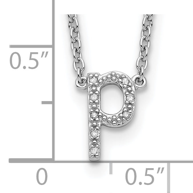 Sterling Silver 925 Polished Diamond Initial P Necklace with Extender