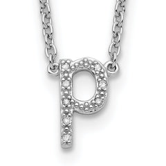 Sterling Silver 925 Polished Diamond Initial P Necklace with Extender