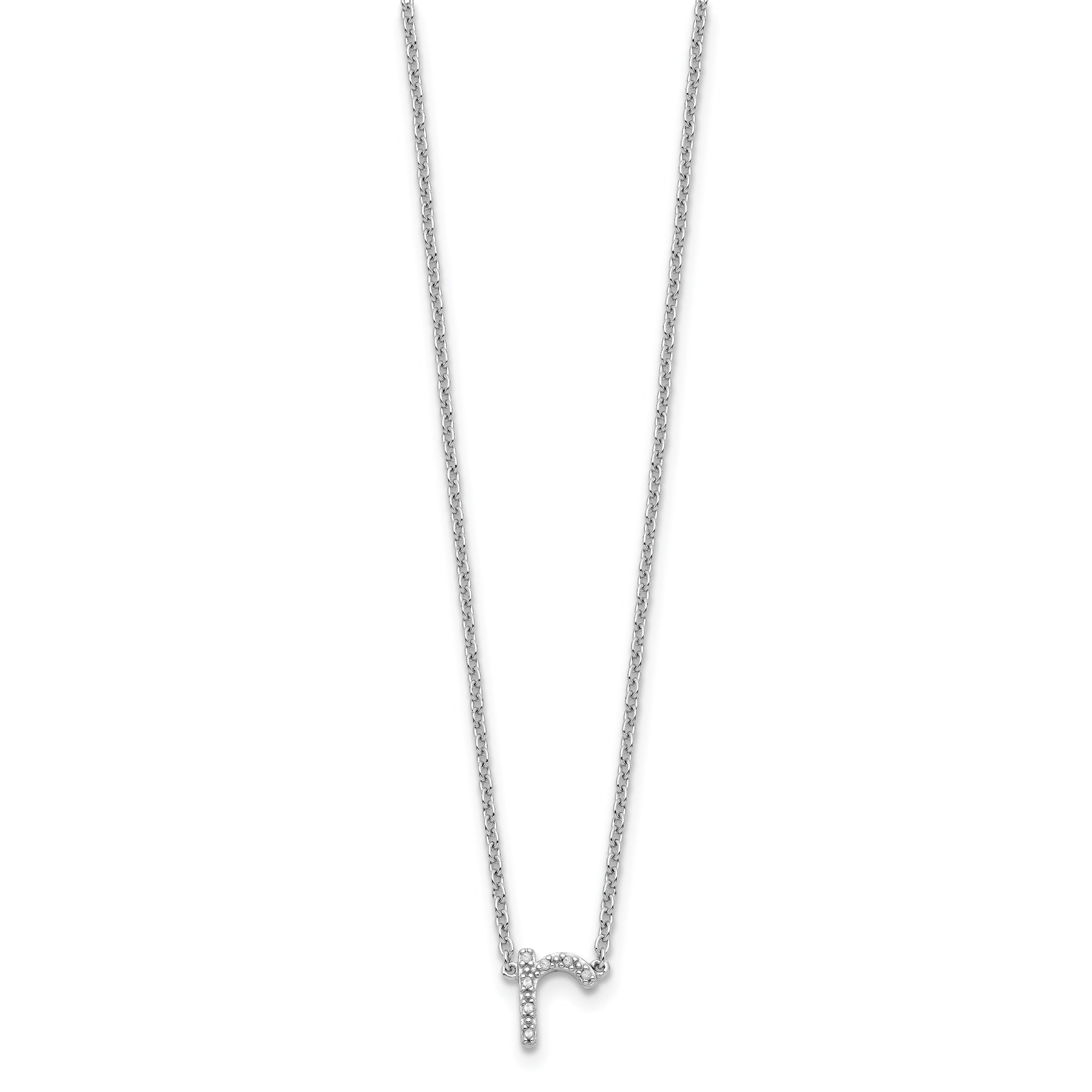 Sterling Silver 925 Polished Diamond Initial R Necklace with Extender