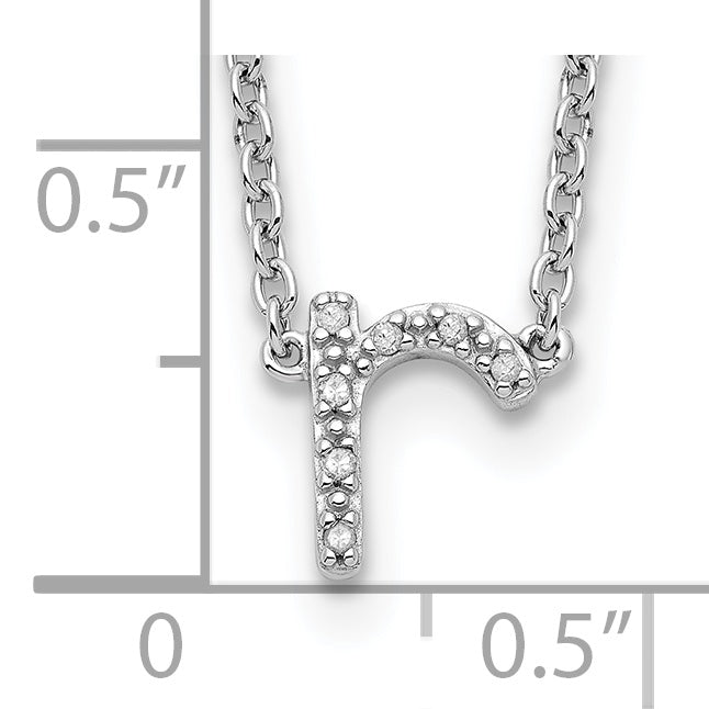 Sterling Silver 925 Polished Diamond Initial R Necklace with Extender