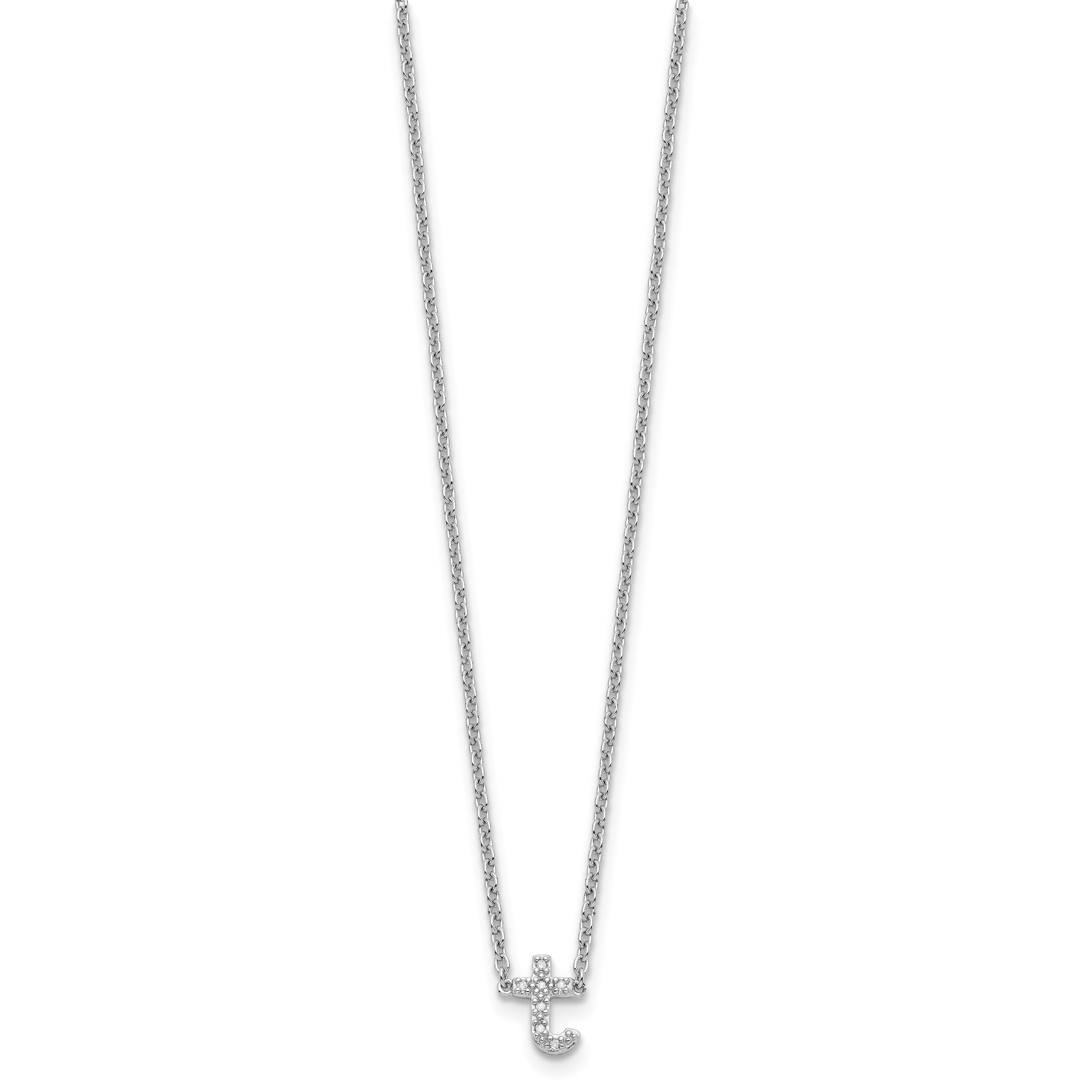 Sterling Silver 925 Diamond T Initial Necklace with Polished Finish, 18-Inch