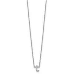 Sterling Silver 925 Diamond T Initial Necklace with Polished Finish, 18-Inch