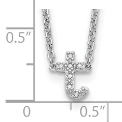 Sterling Silver 925 Diamond T Initial Necklace with Polished Finish, 18-Inch